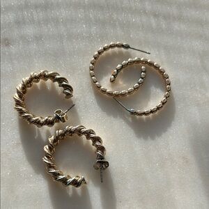 Gold Tone Twisted & Beaded Hoop Earring Set - Women Jewelry